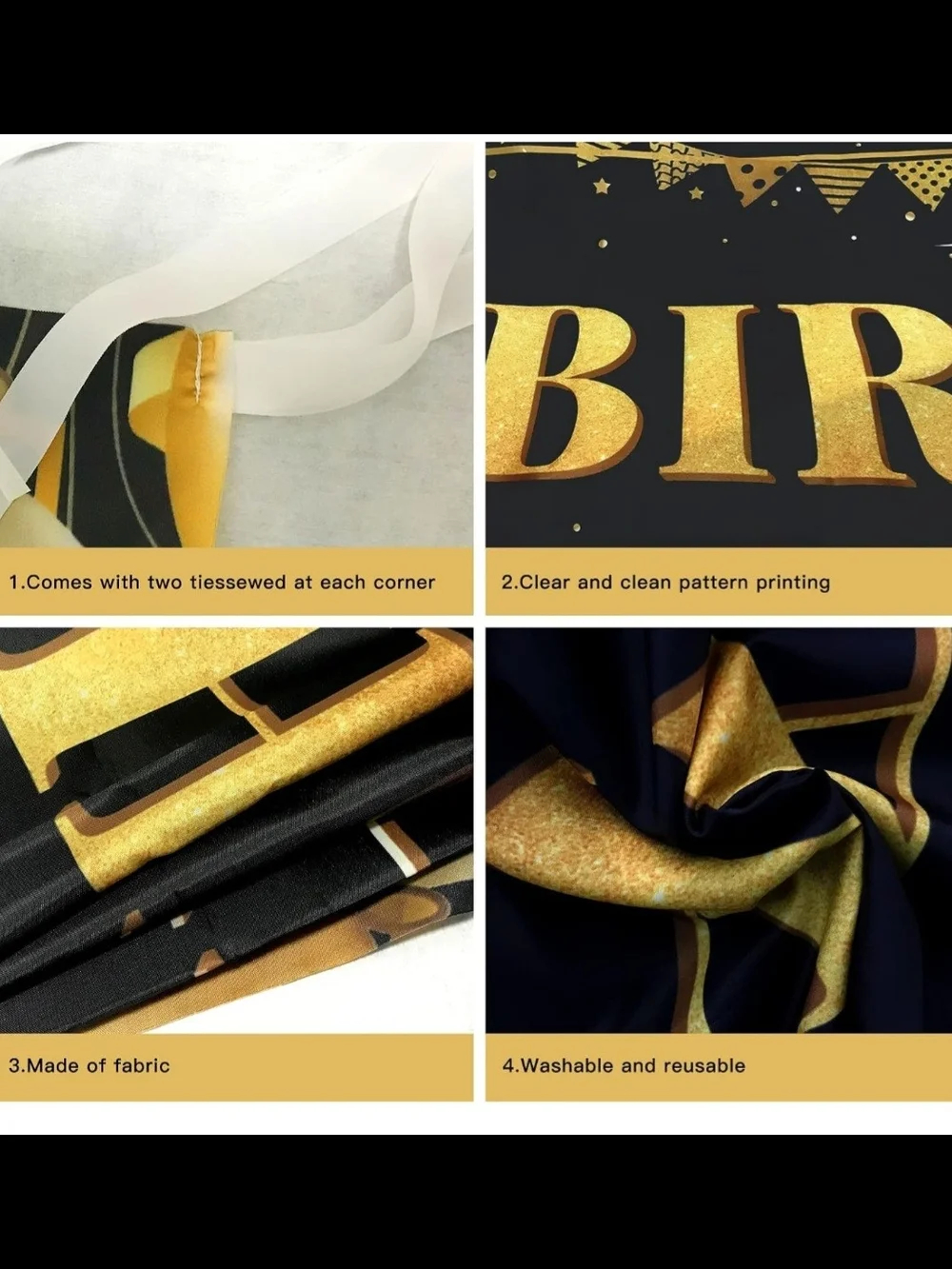 75th Birthday Banner - Black and Gold Happy 75th Birthday